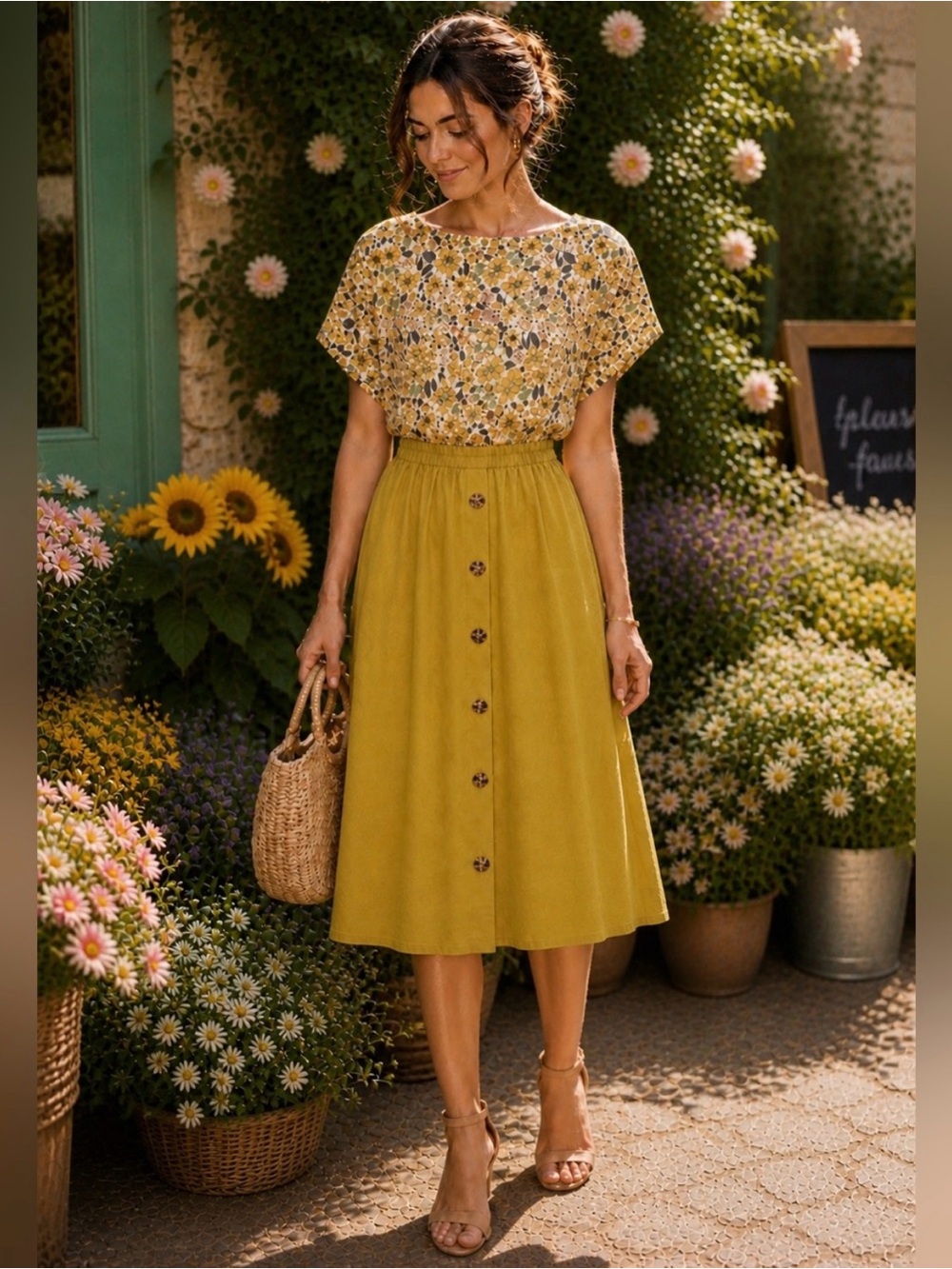 NWT Tulip B Mustard Yellow Button Front Midi Maxi Skirt Lined Size S - Picture 1 of 9